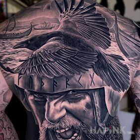 Tattoo Viking and Scandinavian theme on the fingers motif: faces style: realistic