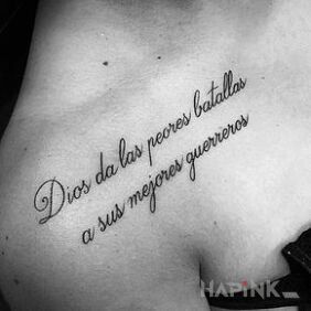 Tattoo Warriors of the god on the collarbone motif: lettering style: calligraphy
