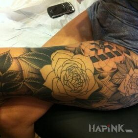 Tattoo Flowers on the leg motif: flowers style: geometric