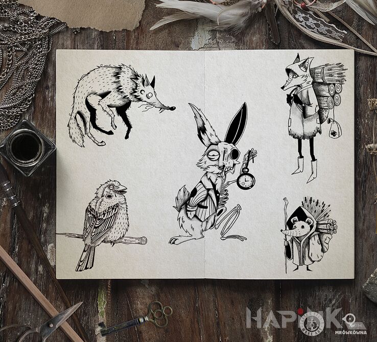 Designs baśniowe zwierzęta - contour / linework