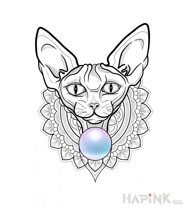 Designs kot - sfinks - dotwork