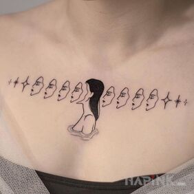 Tattoo The masks we wear every day on the chest motif: faces style: graphic / illustrative