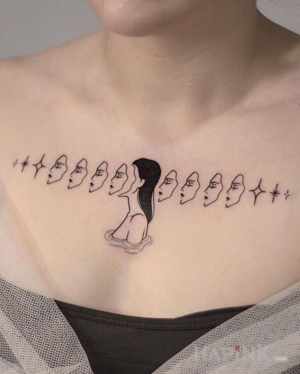 Tattoo Maski, które zakładamy na co dzień in faces motif and graphic / illustrative style on the chest