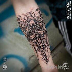 Tattoo Tyrael - Diablo on the forearm motif: fantasy style: graphic / illustrative
