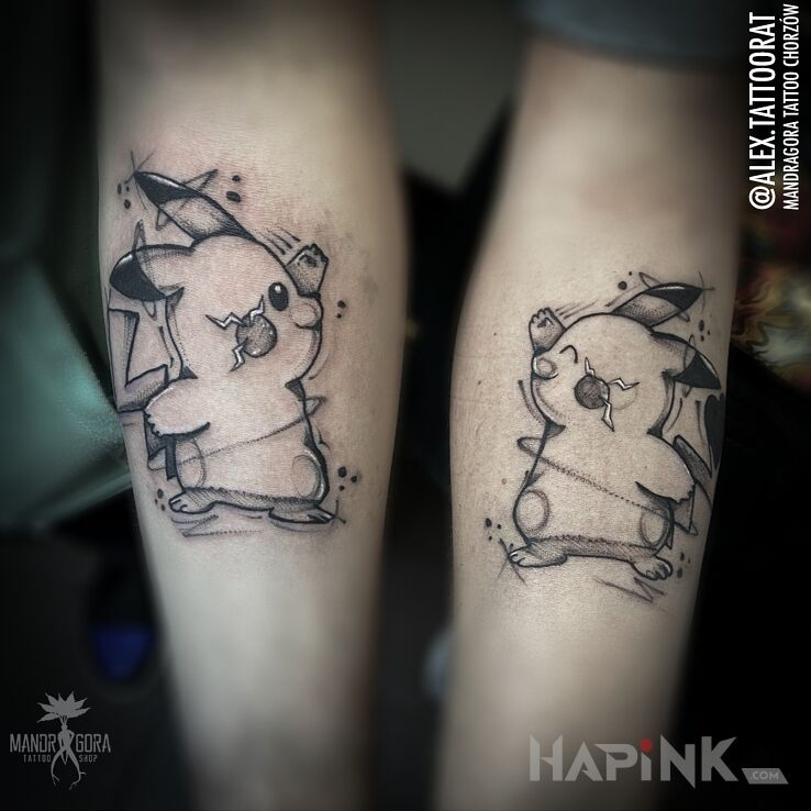 Tattoo Pikachu dla pary in characters motif and graphic / illustrative style on the forearm