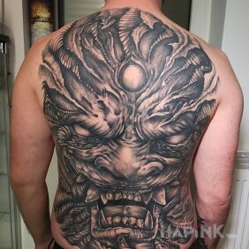 Tattoo Demon full back on the shoulder blades motif: demons style: realistic