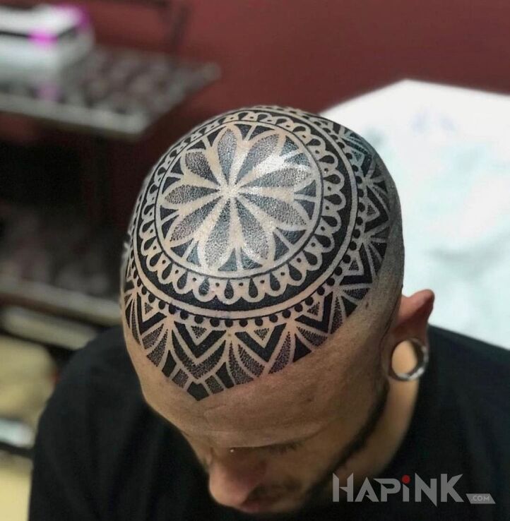 Tattoo Czapka :) in mandalas motif and dotwork style on the head