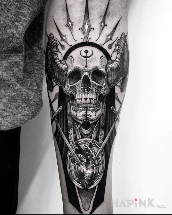 Tattoo Sztylety w sercu in anatomical motif and realistic style on the forearm