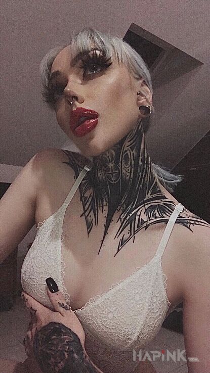 Tattoo Takie coś takie nic in black and gray motif and blackwork / blackout style on the neck