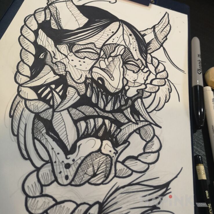 Designs maska hannya - dotwork