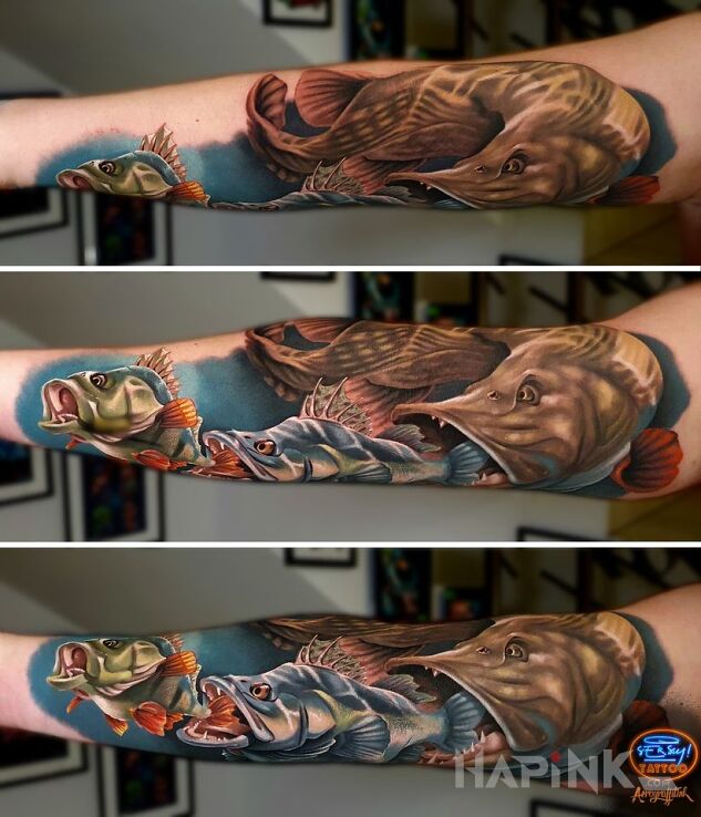 Tattoo Pasja :) in colorful motif and realistic style on the upper arm
