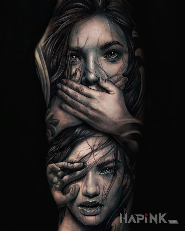 Tattoo Piękna dziewczyna in 3D motif and realistic style on the upper arm