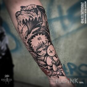 Tattoo Gaara with Shukaku on the forearm motif: manga / anime style: graphic / illustrative