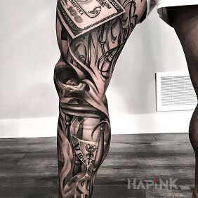 Tattoo Hourglass on the knee motif: objects style: realistic