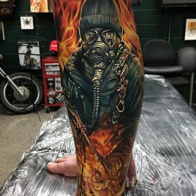 Tattoo Soldier on the calf motif: colorful style: realistic