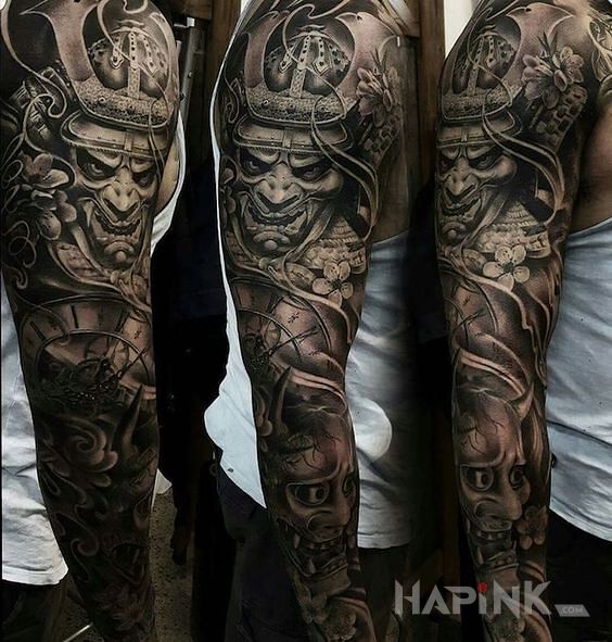 Tattoo Groźny samuraj in objects motif and realistic style on the forearm