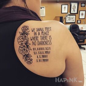 Tattoo A place without darkness on the shoulder blades motif: black and gray style: graphic / illustrative