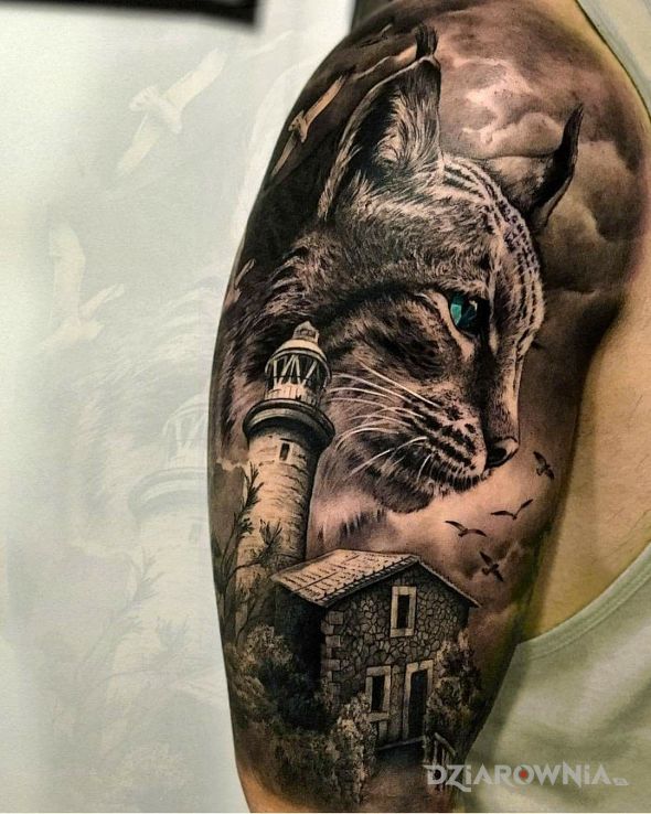 Tatuaż kocur w motywie zwierzęta i stylu realistyczne na ramieniu