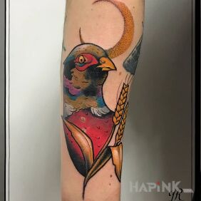 Tattoo Pheasant on the forearm motif: animals style: neo-traditional