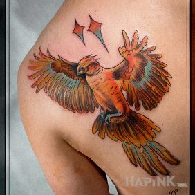 Tattoo Phoenix on the back motif: fantasy style: graphic / illustrative