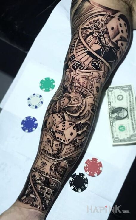 Tattoo Kasa z hazardu in casino motif and graphic / illustrative style on the forearm