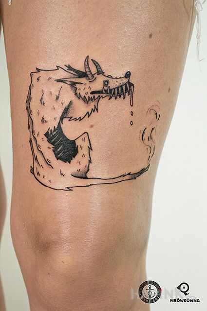 Tattoo Wilk in animals motif and graphic / illustrative style on the leg