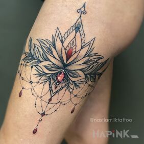 Tattoo Ornamental garter on the leg motif: colorful style: graphic / illustrative