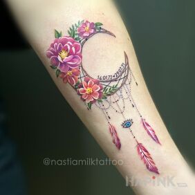 Tattoo Moon on the forearm motif: objects style: realistic