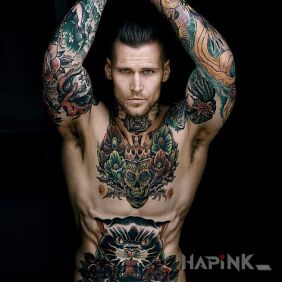 Tattoo Straight from black on the upper arm motif: animals style: graphic / illustrative