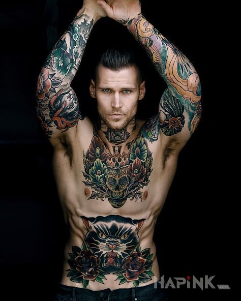 Tattoo Prosto z czerni in colorful motif and graphic / illustrative style on the stomach