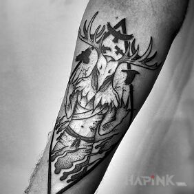 Tattoo Leshy on the forearm motif: demons style: graphic / illustrative