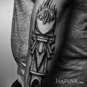Tattoo Sauron's Tower on the forearm motif: demons style: graphic / illustrative
