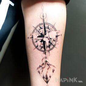 Tattoo Mountain trail on the forearm motif: other style: graphic / illustrative