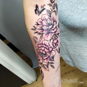 Tattoo Flowers on the forearm motif: flowers style: graphic / illustrative