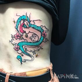 Tattoo Haku on the back motif: colorful style: graphic / illustrative