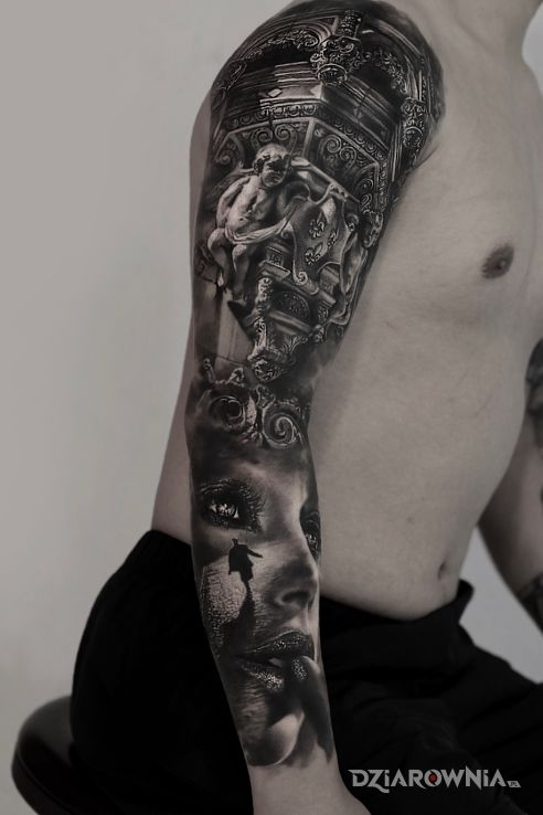 Tatuaż rękaw który bije na głowę inne w motywie 3D i stylu realistyczne na ramieniu