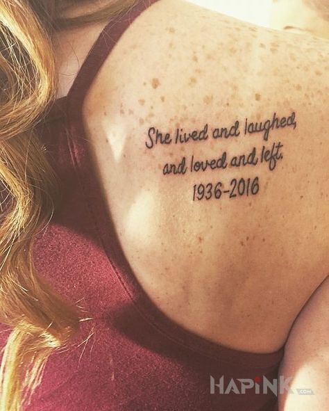 Tattoo O tym kogo juz nie ma in lettering motif and calligraphy style on the shoulder blades