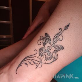 Tattoo Mandala near the ankle motif: butterflies style: graphic / illustrative