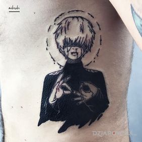 Tatuaż Kaneki na żebrach motyw: postacie styl: graficzne / ilustracyjne