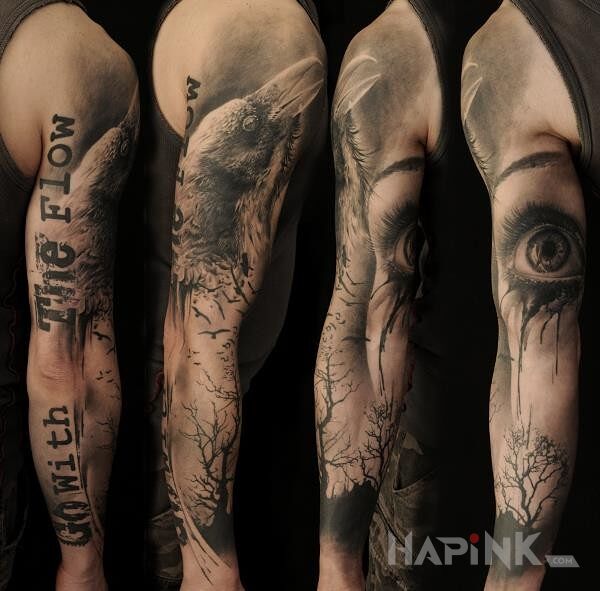 Tattoo Rękaw z krukiem w roli głównej in sleeves motif on the upper arm