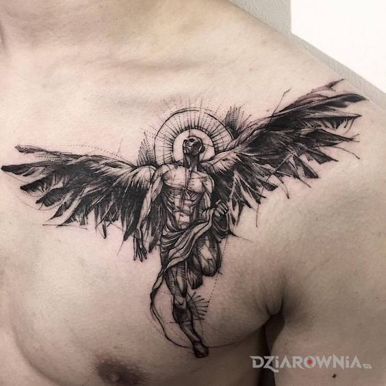 Tatuaż nastepny aniol w motywie anioły i stylu szkic na klatce
