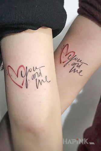 Tattoo You and me in lettering motif and calligraphy style on the upper arm