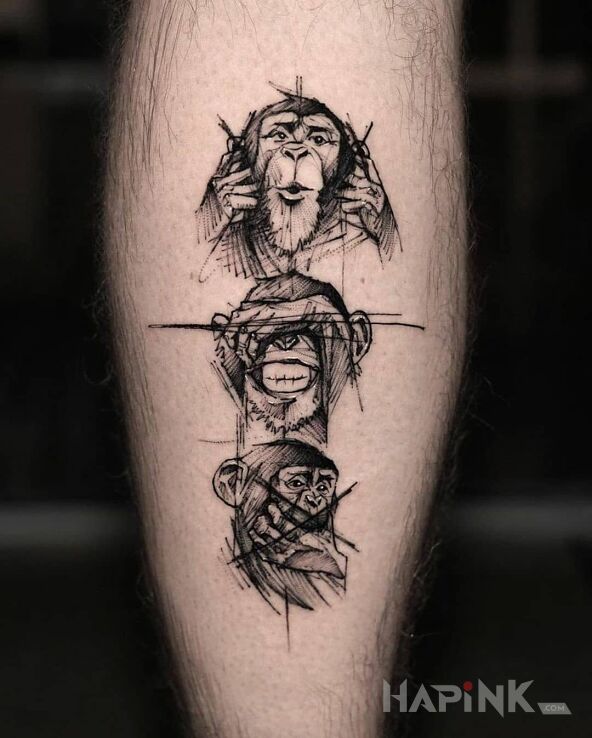 Tattoo Małpki in animals motif and sketch style on the calf
