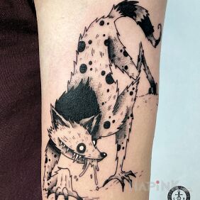 Tattoo Demonic wolf on the upper arm motif: dark style: graphic / illustrative