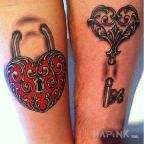 Tattoo Heart and key on the forearm motif: Love