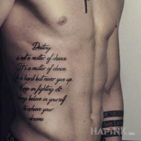 Tattoo A few tips in English on the ribs motif: lettering style: calligraphy