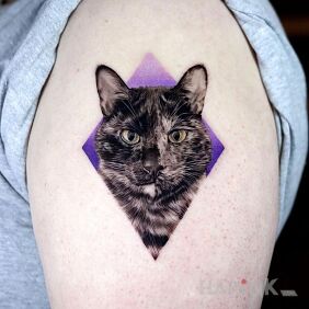 Tattoo Black kitten on the upper arm motif: colorful style: realistic