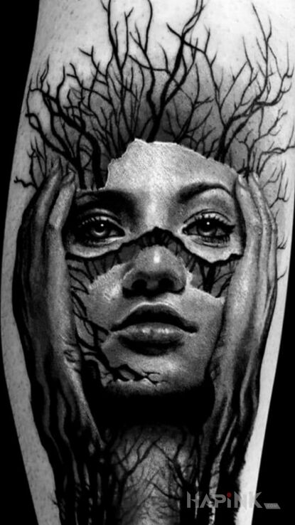 Tattoo W szarości też piekny in black and gray motif and surrealistic style on the forearm