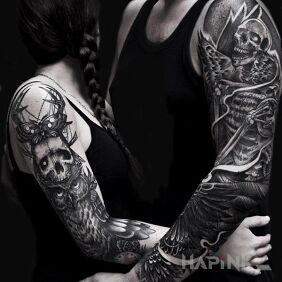 Tattoo Sleeve in a woman and a guy on the forearm motif: sleeves