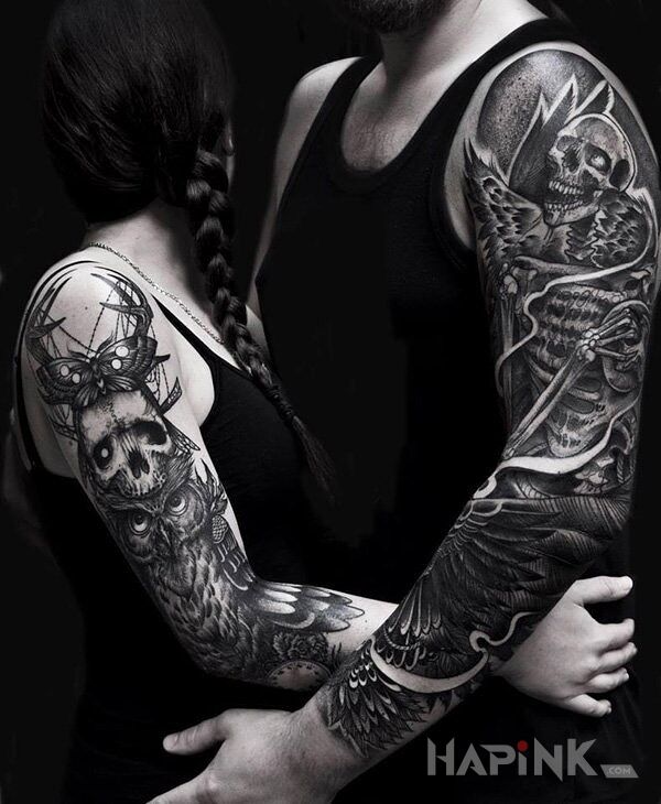 Tattoo Rękaw u kobiety i faceta in sleeves motif on the forearm